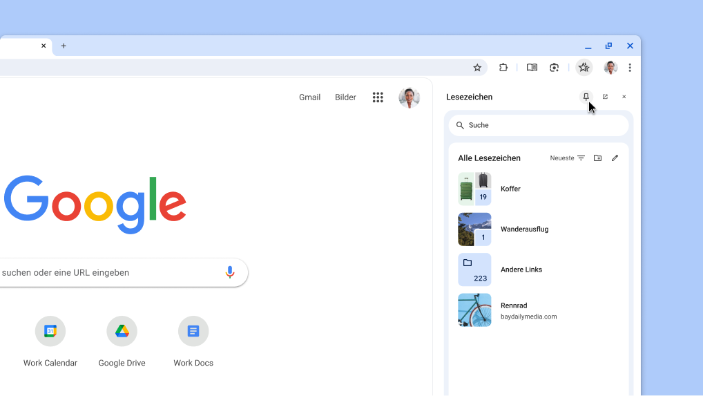 Eine Chrome-Seitenleiste in der Symbolleiste anpinnen