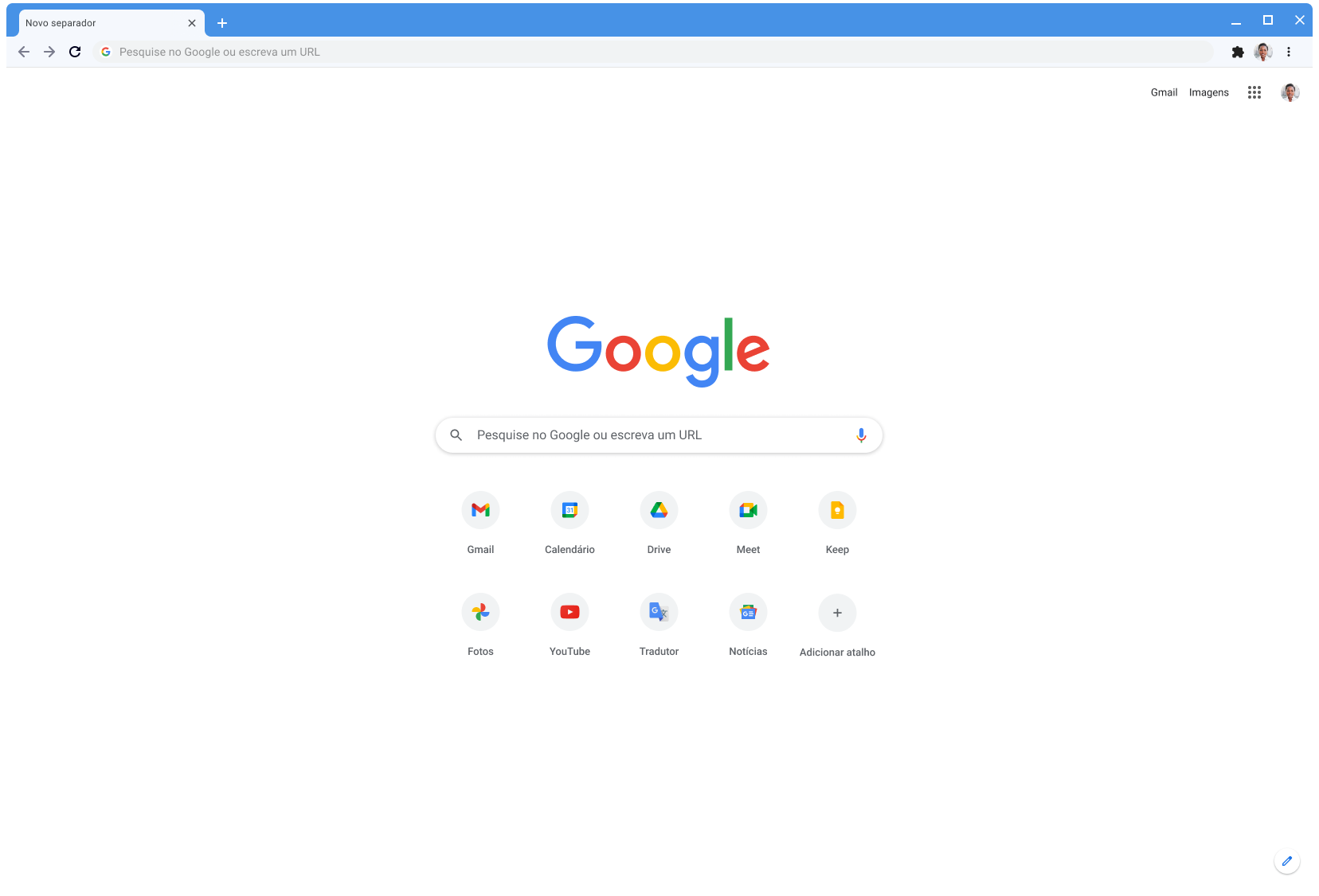 Janela do navegador Chrome a apresentar Google.com, com o tema clássico.