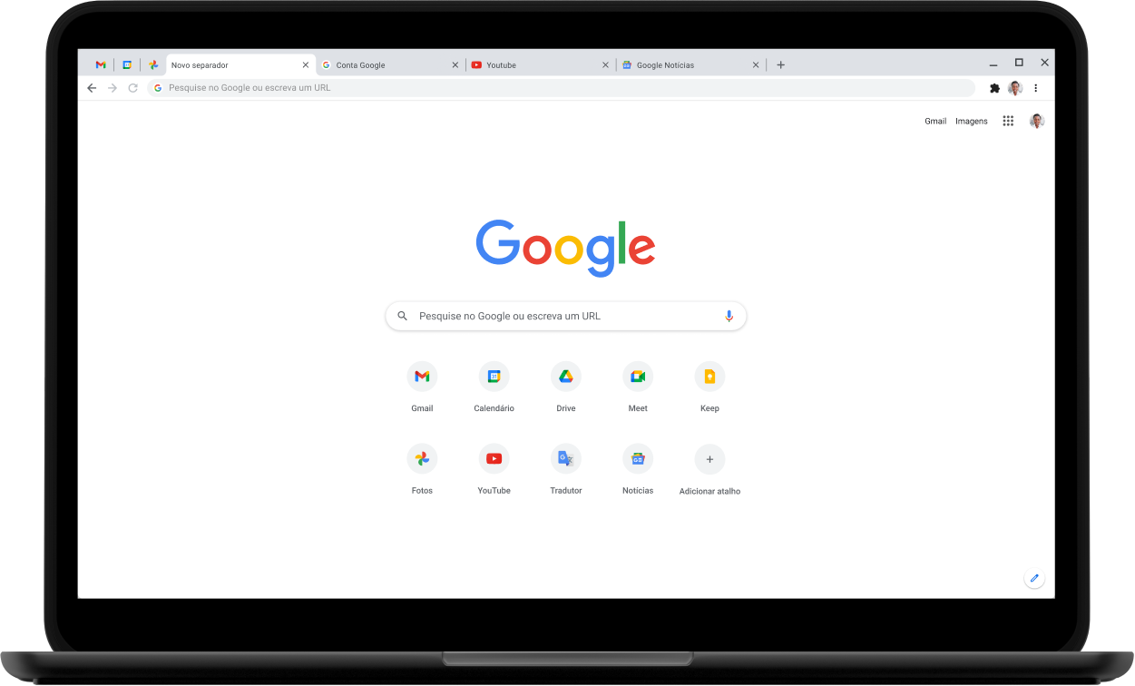 Canto superior esquerdo de um portátil Pixelbook com o ecrã a apresentar Google.com.